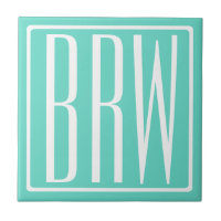 Bold Modern 3 Iniciais Monograma | Branco Em Aqua