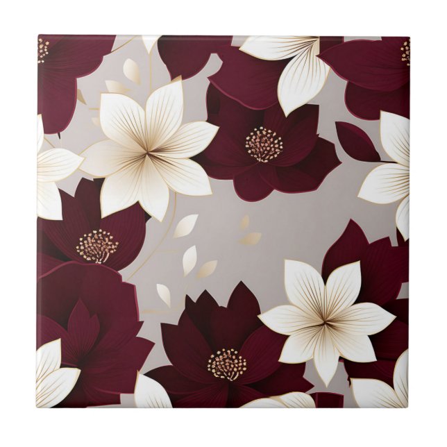 Azulejo De Cerâmica Bold Modern Floral Burgundy (Frente)