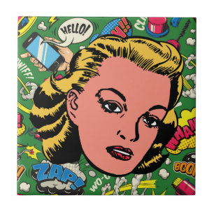 Azulejo De Cerâmica Bold Pop Art Charm - Mulher Loira Retro
