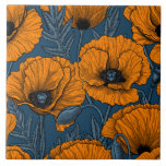 Azulejo De Cerâmica Bolhas de laranja em azul escuro<br><div class="desc">Padrão vetorial feito de papoilas desenhadas à mão.</div>