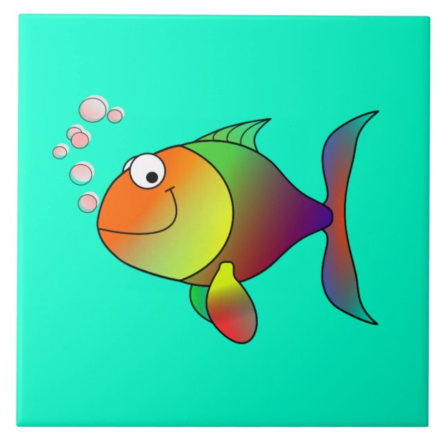 Azulejo De Cerâmica Bolhas de peixe, bonitinho e colorido (Frente)