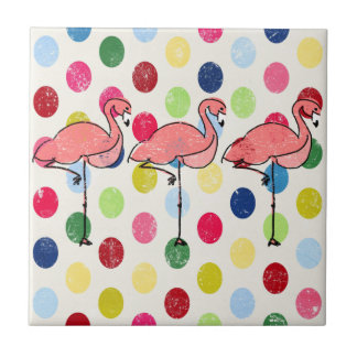 Azulejo De Cerâmica Bolinhas coloridas dos flamingos Funky bonitos