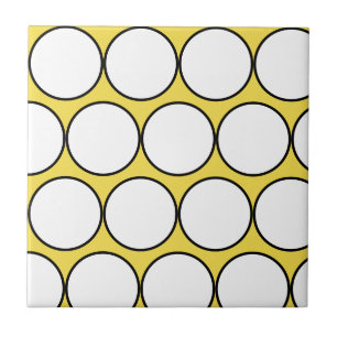 Azulejo De Cerâmica Bolinhas de Círculos Pretos Brancos Funky Feliz