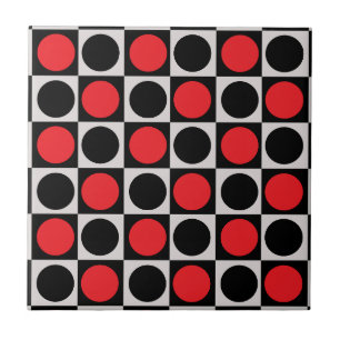 Azulejo De Cerâmica Bolinhas do Círculo Geométrico Vermelho Preto