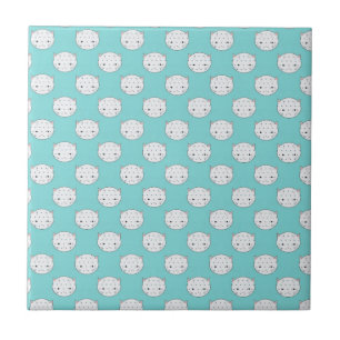 Azulejo De Cerâmica Bolinhas Gatinho branco face over teal