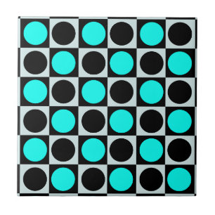 Azulejo De Cerâmica Bolinhas Geométricas Azuis em Círculo Preto