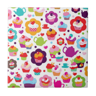 Azulejo De Cerâmica Bolo bonito do copo e pote do chá