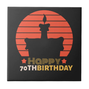 Azulejo De Cerâmica bolo de aniversário de 70 feliz amarelo-alaranjad