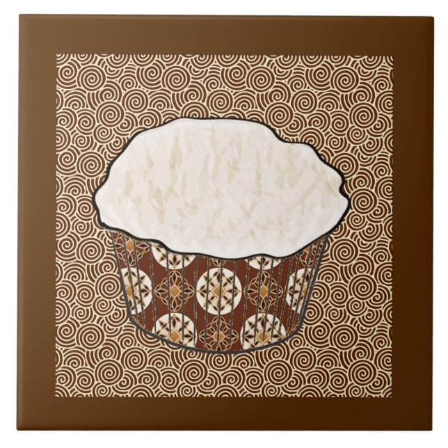 Azulejo De Cerâmica Bolo de Coco, Fundo com Redemoinho Japonês (Frente)