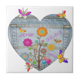 Azulejo De Cerâmica Bolsos de Jeans Coração Flores Borboletas