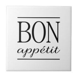 Azulejo De Cerâmica BON APPETIT Tipografia de Cozinha Preto e Branco C