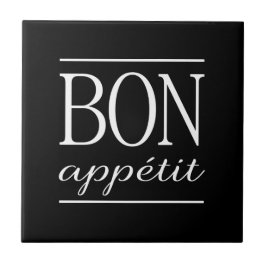 Azulejo De Cerâmica BON APPETIT Tipografia de Cozinha Preto e Branco C