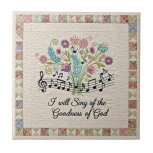 Azulejo De Cerâmica Bondade de Deus look floral acolchoado música