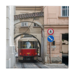 Azulejo De Cerâmica Bonde vermelho na cidade velha de Praga - Repúblic