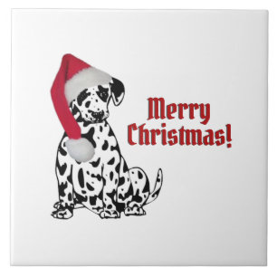 Azulejo De Cerâmica Boné Vermelho de Cachorro Dalmático Feliz Natal
