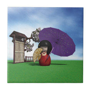 Azulejo De Cerâmica Boneca Kokeshi