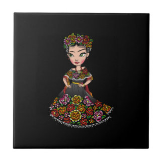 Azulejo De Cerâmica boneca mexicana com flores