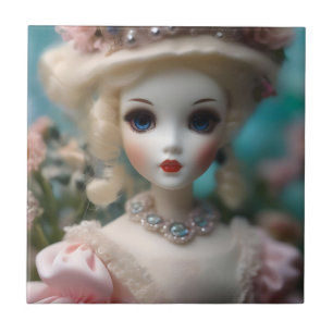 Azulejo De Cerâmica Boneca Vintage Azul,