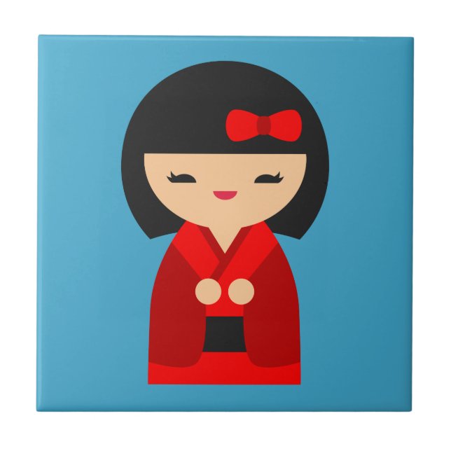 Azulejo De Cerâmica Bonecas japonesas Red Kokeshi (Frente)