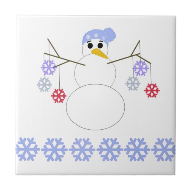 Azulejo De Cerâmica Boneco de Neve com Flocos de Neve (Frente)