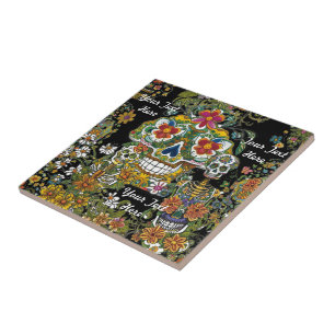 Azulejo De Cerâmica Bones de Bloqueio de Artes do Crânio do Açúcar Per