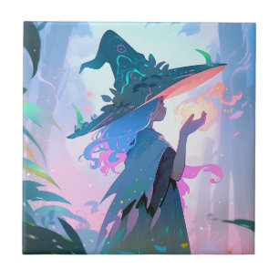 Azulejo De Cerâmica Bonita Anime Bruxa Fantasia Art