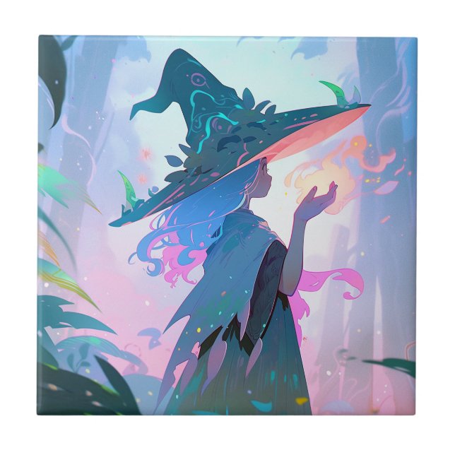 Azulejo De Cerâmica Bonita Anime Bruxa Fantasia Art (Frente)