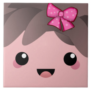 Azulejo De Cerâmica Bonita cara feliz kawaii boneco de desenho japonês