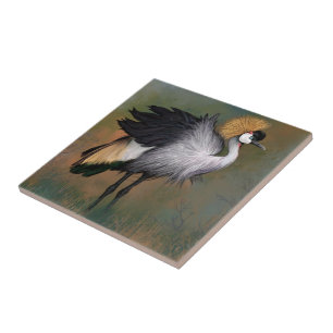 Azulejo De Cerâmica Bonita Cinza Crowned Crane - Arte de Pintura Migra
