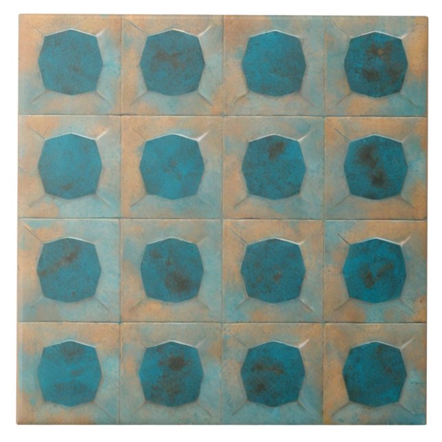 Azulejo De Cerâmica Bonita e teal mistura-teal, arte estética (Frente)