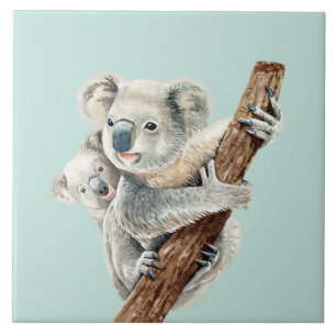 Azulejo De Cerâmica Bonita, Mãe e Bebê, aquarela Koala, em verde cla