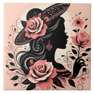 Azulejo De Cerâmica Bonita senhora trabalhando em casa