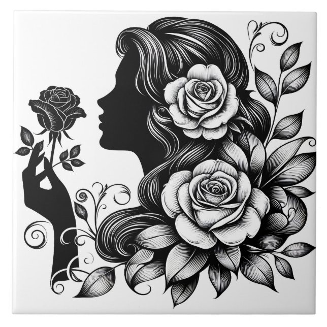 Azulejo De Cerâmica Bonita senhora trabalhando em casa (Frente)