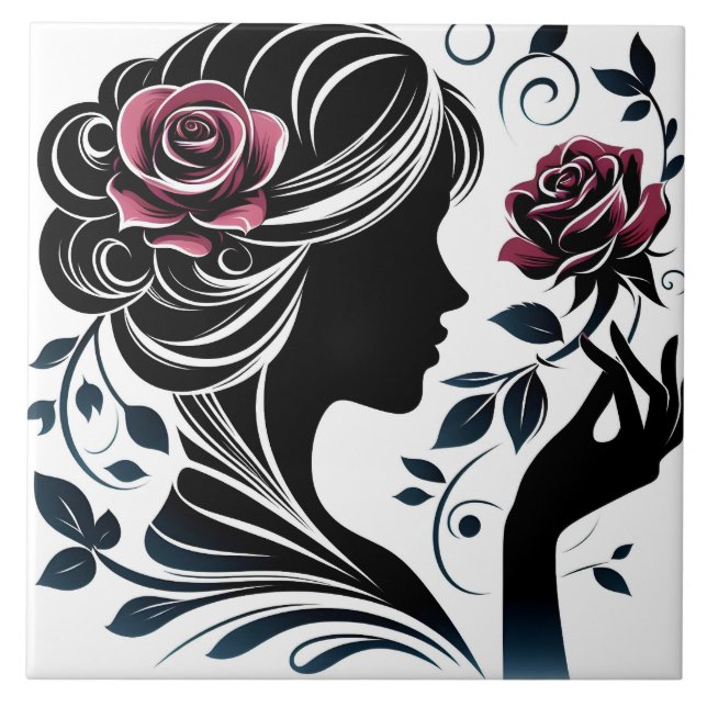 Azulejo De Cerâmica Bonita senhora trabalhando em casa (Frente)