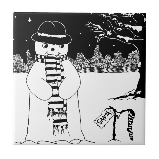 Azulejo De Cerâmica bonitinho bonitão sorrindo cena de neve para o nat (Frente)
