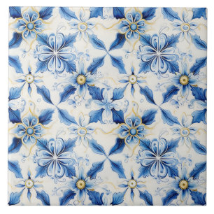 Azulejo De Cerâmica Bonito Azul e Amarelo Floral Mediterrâneo Ornament