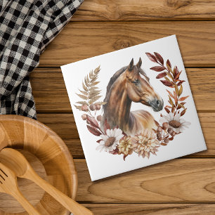 Azulejo De Cerâmica Bonito Baía Horse Wreath de outono