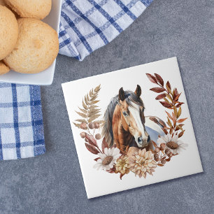 Azulejo De Cerâmica Bonito Baía Paint Horse Wreath de outono