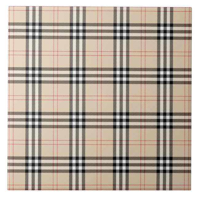 Azulejo De Cerâmica Bonito Beige Xadrez Tartan (Frente)