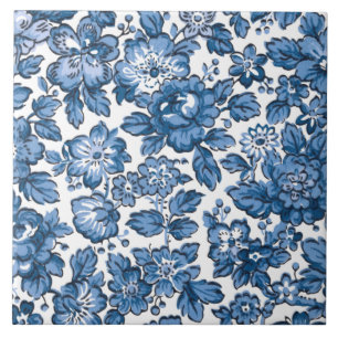Azulejo De Cerâmica Bonito Boho Azul e Branco Floral