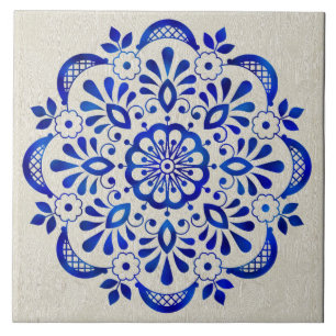 Azulejo de cerâmica bonito de Mandala Floral Azul