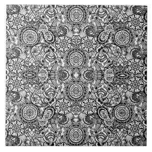 Azulejo De Cerâmica Bonito floral paisley preto e branco