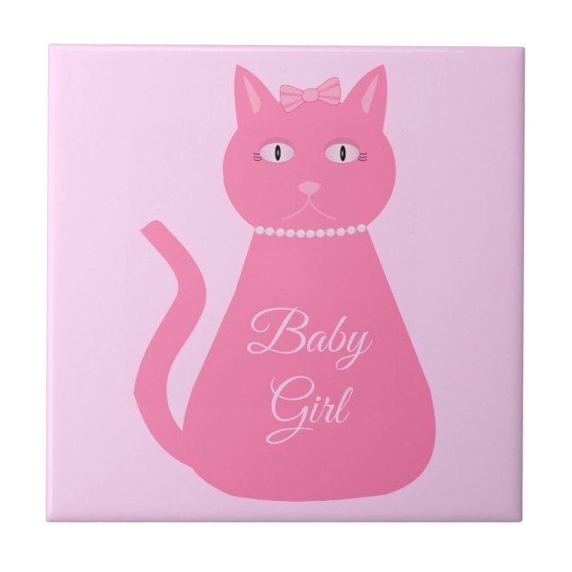 Azulejo De Cerâmica Bonito Gato De Bebê Rosa (Frente)