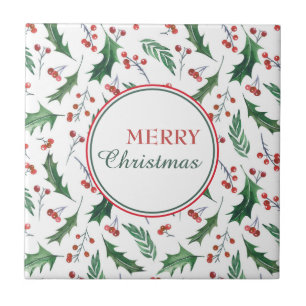 Azulejo De Cerâmica Bonito Holly Pattern Feliz Natal
