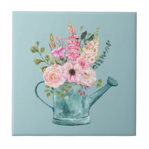 Azulejo De Cerâmica Bonito ilustração floral Elegante azul atraente