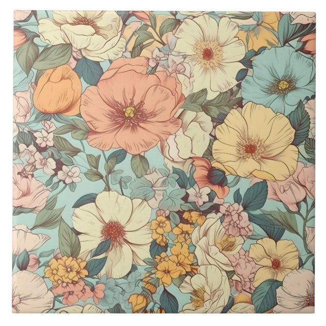 Azulejo De Cerâmica Bonito Jardim Floral (Frente)