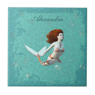 Azulejo De Cerâmica Bonito Koi Mermaid Nadando Submarino