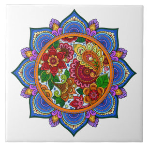 Azulejo De Cerâmica Bonito Mandala Floral Pintado