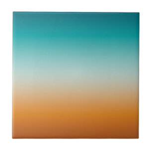 Azulejo De Cerâmica Bonito Ombre Laranja Solarino e Gradação Azul Te