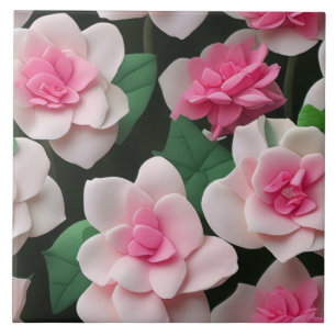 Azulejo De Cerâmica Bonito padrão floral cor-de-rosa boho verde